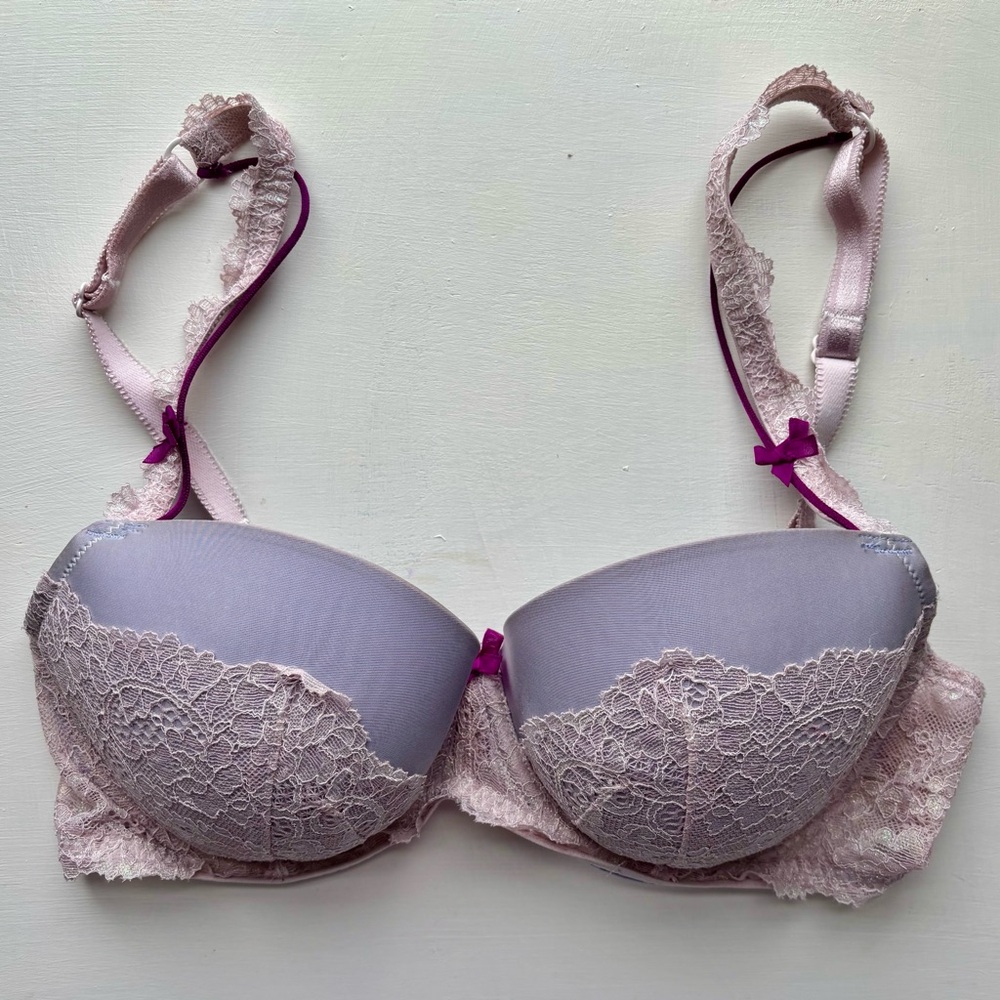Victoria’s Secret 34D Lavender Dream Angels Lined Demi Iridescent Lace Bows